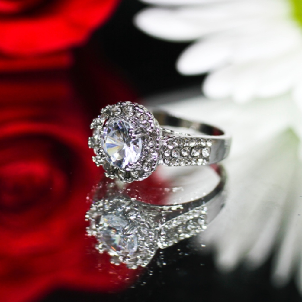 925 14KT Gold Dipped White Topaz Halo Engagement - Picture 4 of 5